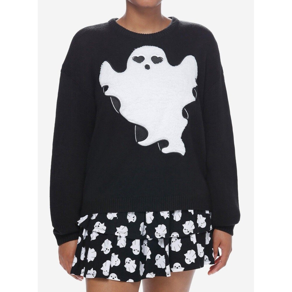NWT Sweet Society Hot Topic Kawaii Ghost Women’s Black Knit Sweater Size XL